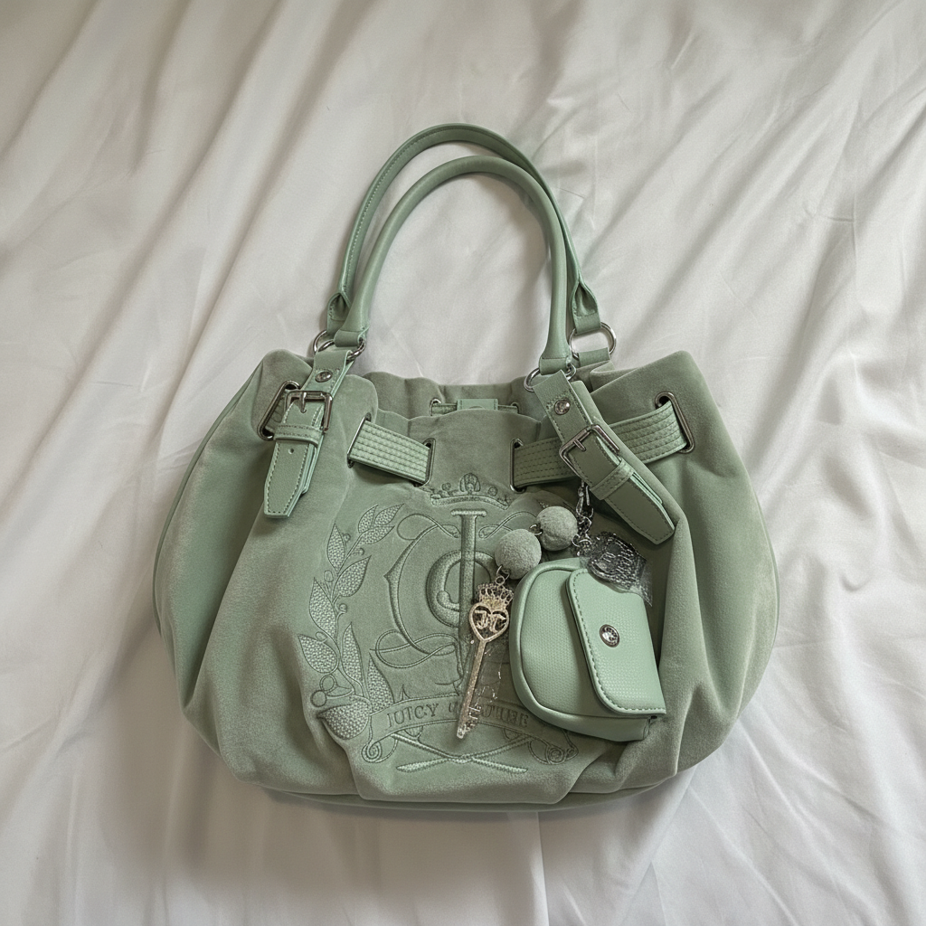 Juicy Couture Green Bag Flat Lay