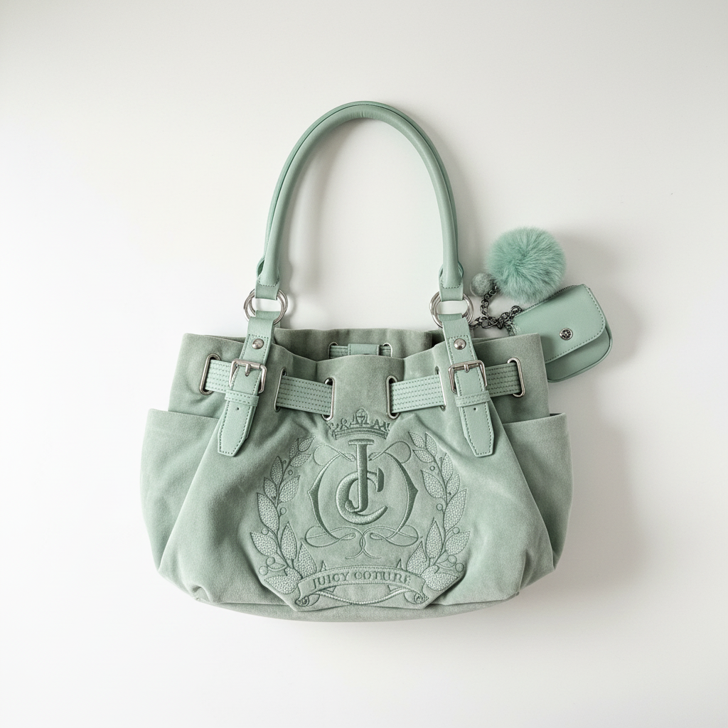 Juicy Couture Green Bag Flat Lay